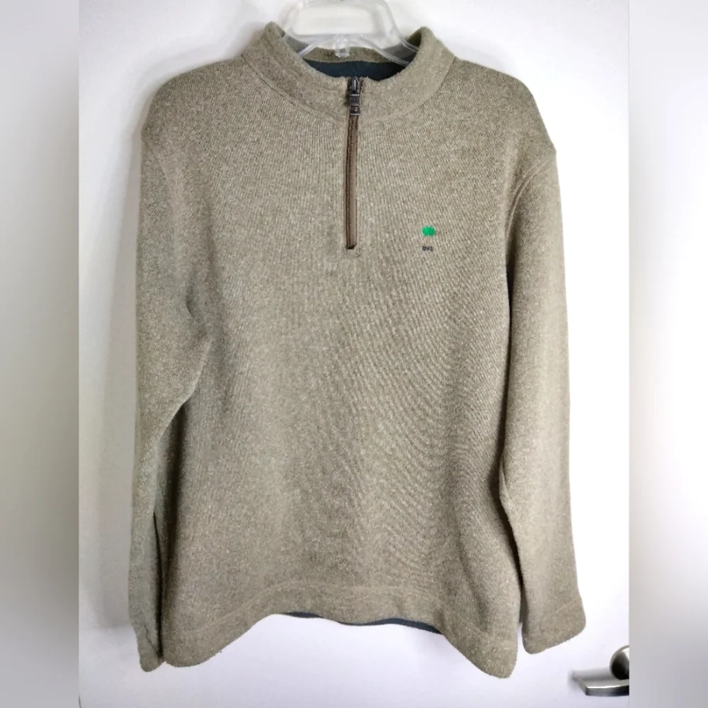 Peter Millar (Size XL) Men's Brown 1/4 Zip Mock Neck LS Fleece Pullover Sweater